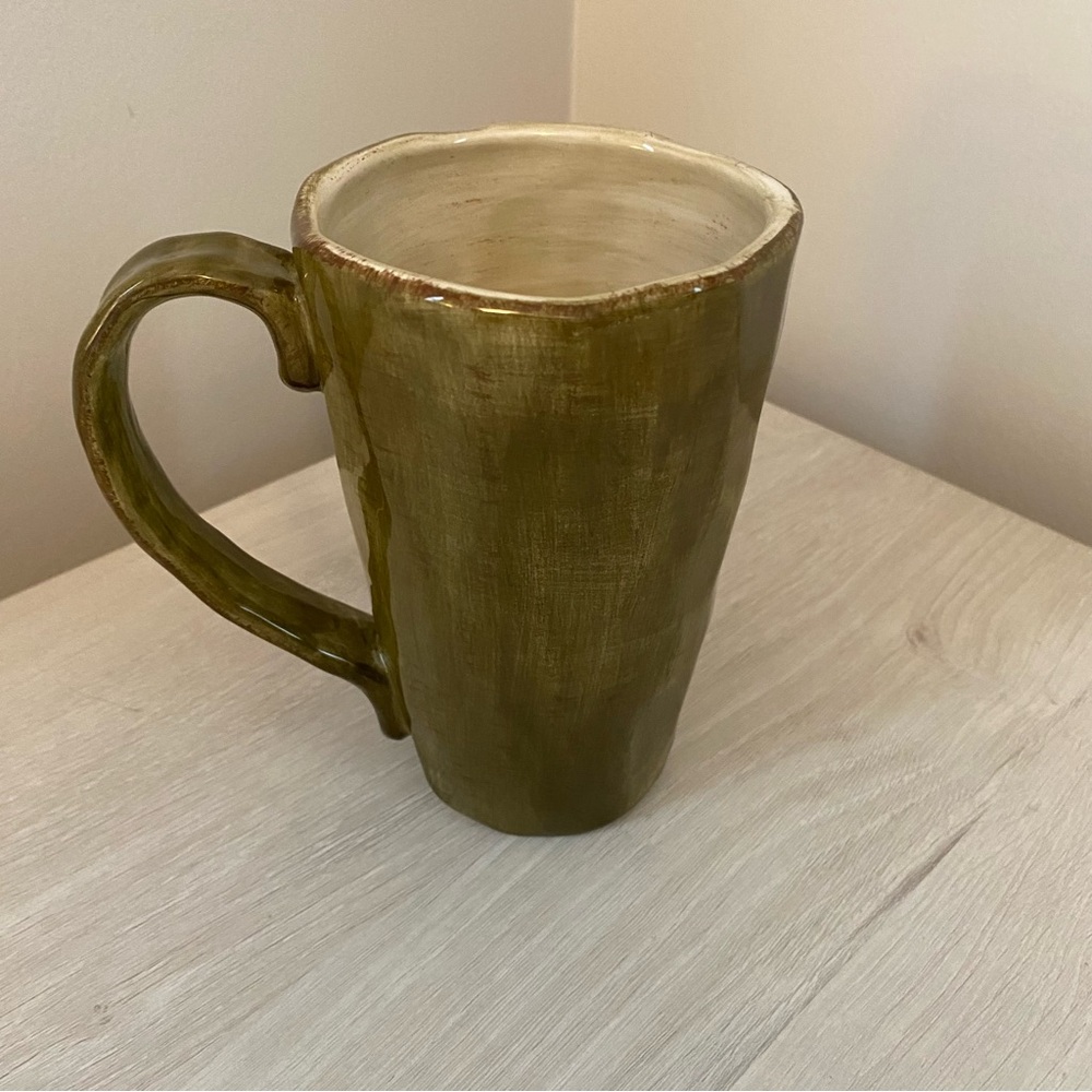 Gisella Hand Painted Olive Large Mug 12oz Rustic Cottagecore Kitchen Cup